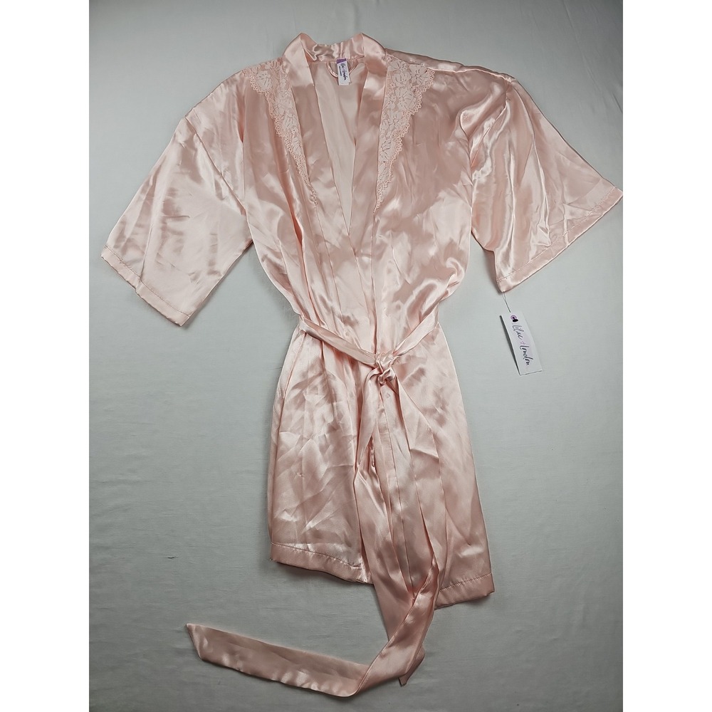 Lilac & London  Women's Pink Satin Kimono Robe Size M 3/4 Sleeve Bridal Lounge